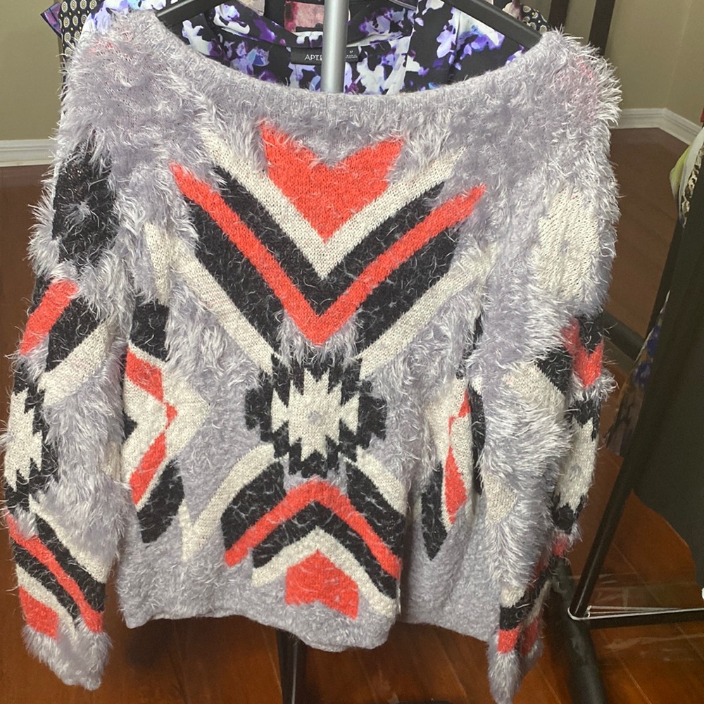 Fluffy Aztec Print Sweater